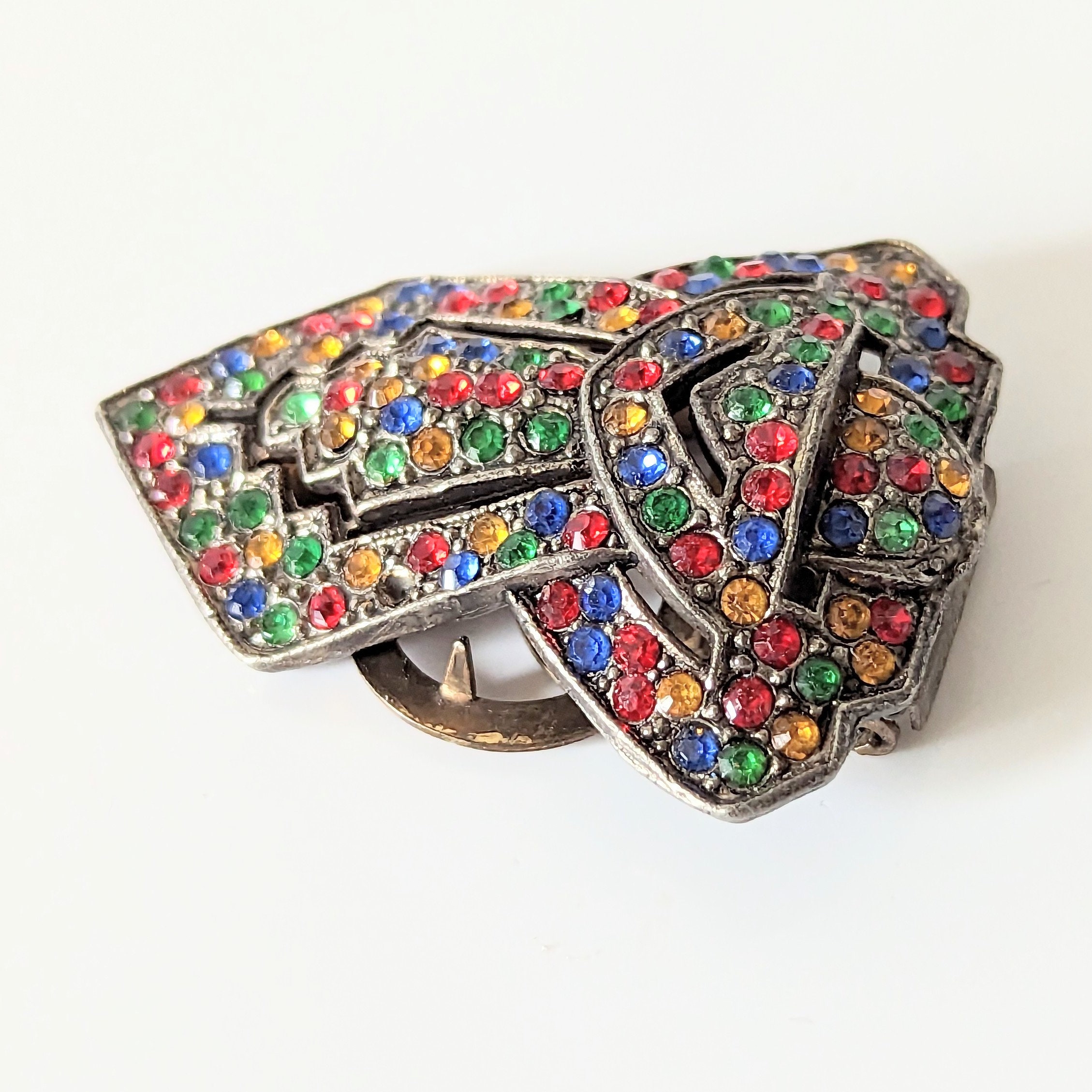 Vintage 1930's clear rhinestone trianglemotif clip brooch