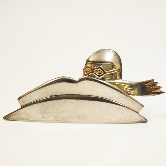 Vintage 1980s Aviator Brooch Art Deco Style Silve… - image 4