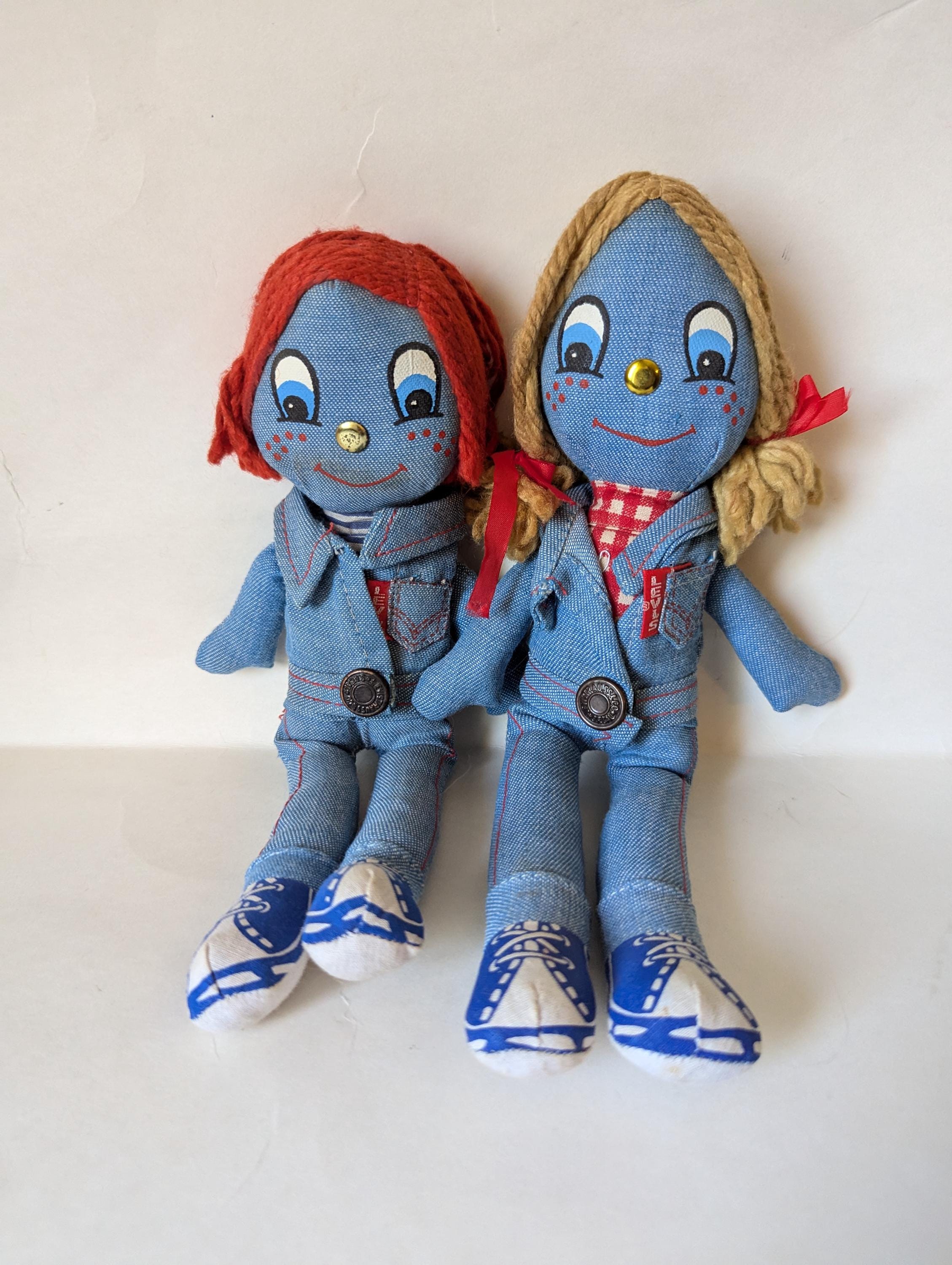 Vintage 1970s Levis Denim Rag Dolls Girl and Boy