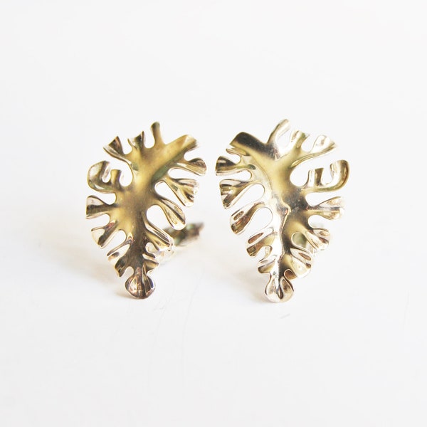 Vintage MMA Sterling Silver Biomorphic Leaf Design Earrings Clip On Metropolitan Museum of Art