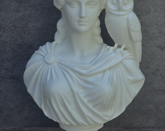 Athena Bust With Owl, Greek Goddess Statue 3D Printed, Owl Figurine Wisdom Gift, Athena Sculpture, Ancient Greek Decor