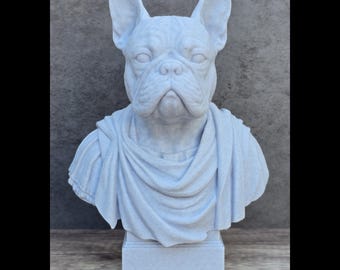 French Bulldog Statue, Frenchie Gift, Dog Lover Gift, Pet Statue, Roman Emperor Dog Bust, Funny Office Decor