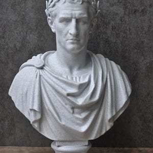 Julius Caesar Bust Statue, Roman Emperor Sculpture, Classical Roman Bust Decor, 3D Printed Faux Marble Figurine