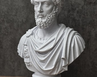 Marcus Aurelius Bust Statue, Stoic Philosopher Sculpture, Roman Emperor Decor, Meditations Gift, 3D Printed Faux Marble