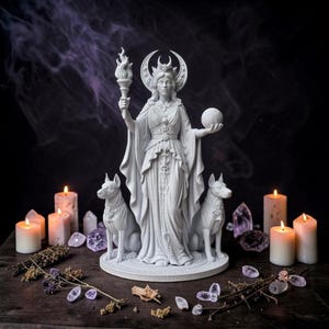 Hecate Goddess Statue, Dark Feminine Pagan Decor, Gothic Witch Altar Decor, Triple Moon Figurine