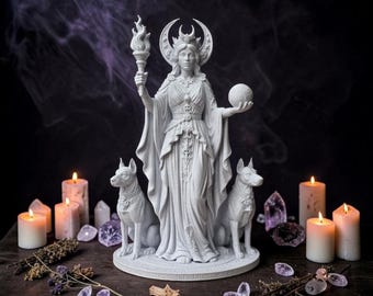 Hecate Goddess Statue, Dark Feminine Pagan Decor, Gothic Witch Altar Decor, Triple Moon Figurine