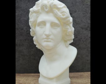 Alexander the Great Bust, Ancient Greek King Stone-Finish Sculpture, Macedonia History Gift, Dark Academia Decor, Classical Art