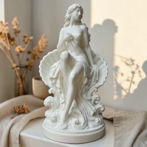 Aphrodite Shell Throne Statue, Pagan Home Decor, Greek Goddess Sculpture, Venus Altar Decor, Mythology Gift for Her