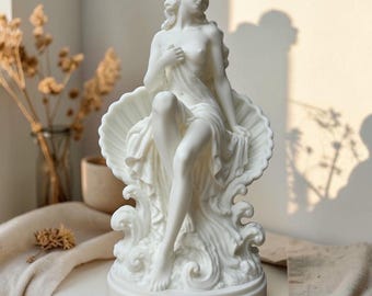 Aphrodite Shell Throne Statue, Sea Goddess Stone Finish Sculpture, Venus Rising Decor, Greek Love Goddess Gift, Altar Art