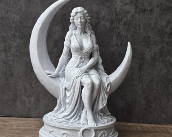 Moon Goddess Statue, Pagan Moon Goddess, Witch Altar Decor, Crescent Moon Goddess