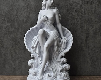 Estátua de Afrodite em Trono de Concha, Escultura da Deusa do Mar com Acabamento em Pedra, Decoração Vênus Ascendente, Presente da Deusa Grega do Amor, Arte para Altar