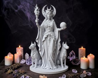 Estatua de Hécate, escultura de la diosa de la triple luna, decoración para altar de brujas, regalo gótico pagano.