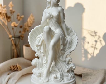 Aphrodite Shell Throne Statue, Greek Goddess Figurine, Pagan Altar Decor, Venus Sculpture Gift