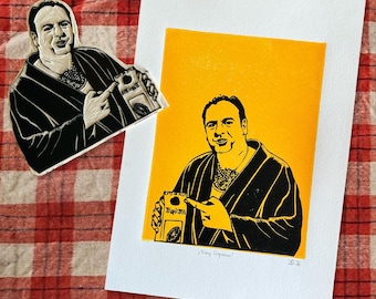 Linograbado de Tony Soprano - Los Soprano - Tallado e impreso a mano