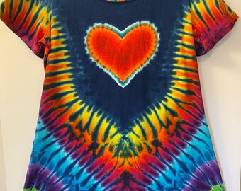 Tie Dye Short Sleeve Short Play Dress/Size 2X/Deep Blue Solid with a Big Red Center Heart/Organic Multicolor Pattern with Blue Stripes/Gift