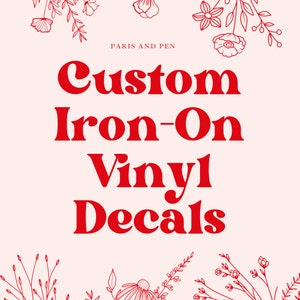 Benutzerdefinierter Text Aufbügelbare Vinyl-Aufkleber | Erstellen Sie Ihre eigenen Bügelbilder | Personalisiertes Bügelbild | Permanente Aufbügel-Vinyl-Aufkleber