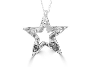 Sterling Silver Star Necklace with Real Meteorite Fragments – Astronomy Pendant