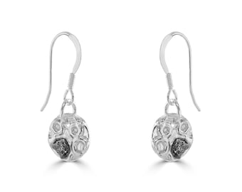 Solid Silver Crater Meteorite Earrings