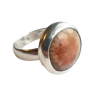 Fossil Coral  And  Sterling Silver Ring - Custom Made