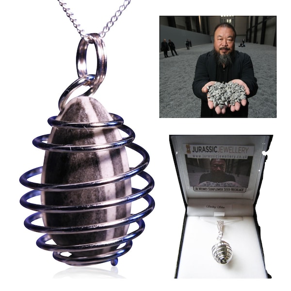 Unique Ai WeiWei Sunflower Seed Necklace -  Porcelain Sunflower Seed Pendant – Unique Minimalist Silver Necklace