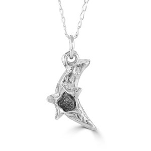 Moon And Star Silver Necklace With Meteorite