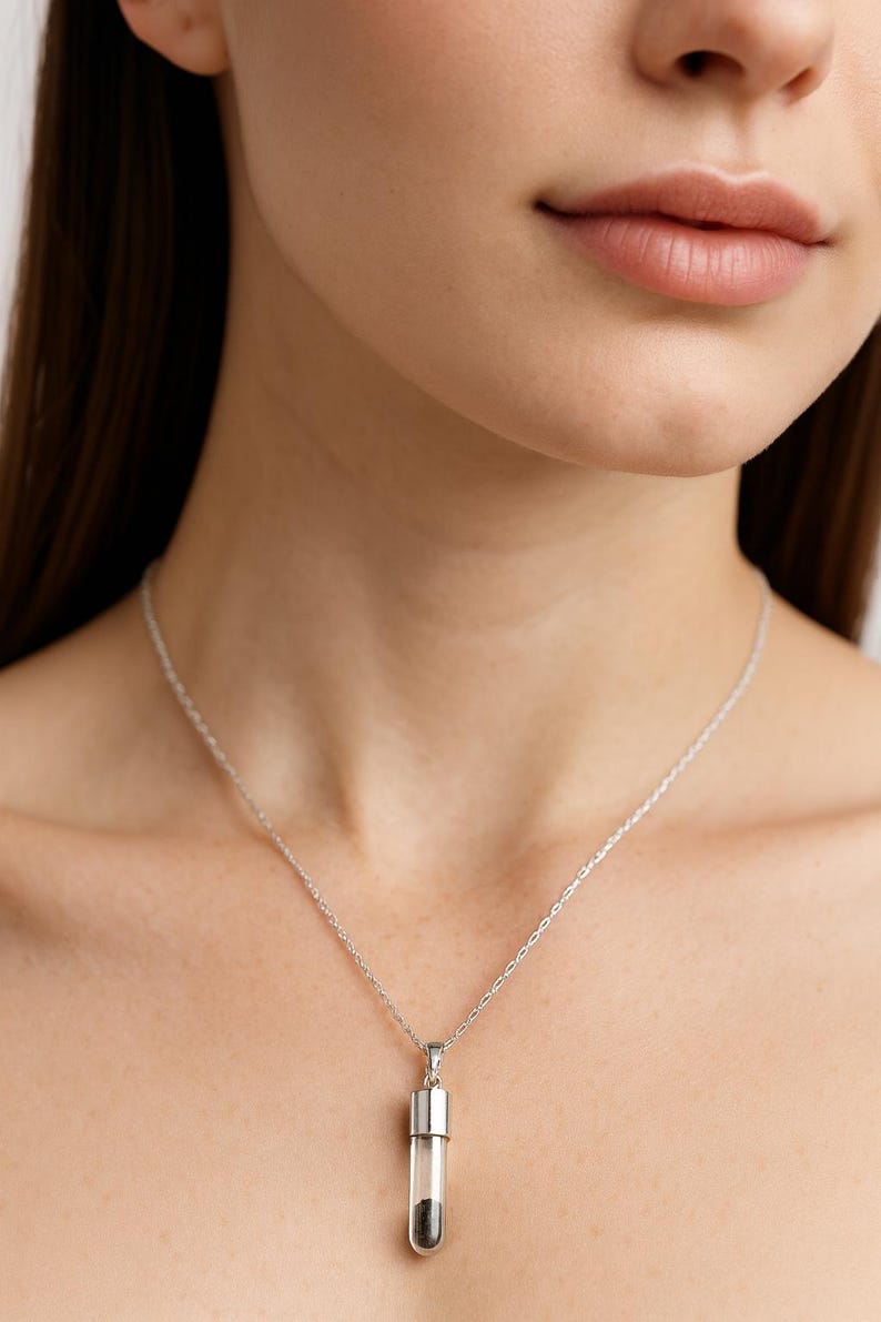 Halsband med äkta meteoriter – Meteoritstjärndust-hänge i glasrör – Rymdsmycken – Himmelsk gåva bild 3