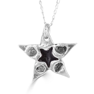 Solid Silver Black Star Necklace - With Iron Meteorite  - David Bowie Tribute