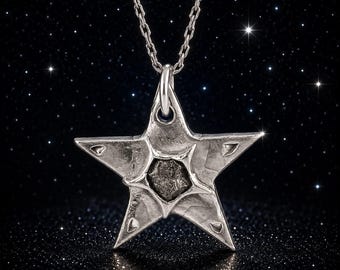 Real Meteorite Star Necklace – Sterling Silver Meteorite Pendant – Space Jewellery – Celestial Gift
