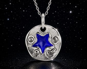 Meteorite Star Necklace – Sterling Silver Enamel Star Pendant with Real Campo del Cielo Meteorite – Space Jewellery – Astronomy Gift