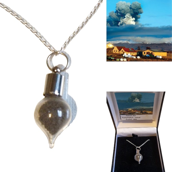 Icelandic Volcanic Ash Necklace - Silver Chain -Stunning Teardrop Shape