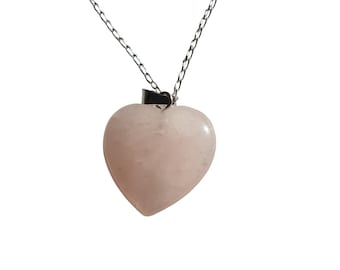 Rose Quartz Heart Necklace – Solid Silver Chain – Genuine Pink Crystal Pendant – Gift for Her – Love Stone Jewellery – Romantic Gift