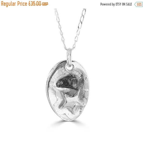 Silver Oval Necklace WIth Iron Meteorite
