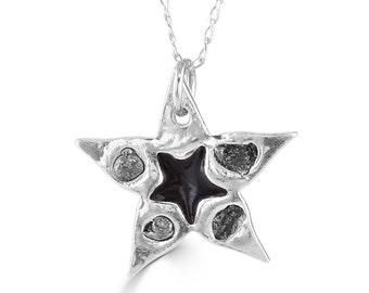 Black Star Silver Necklace With Meteorite