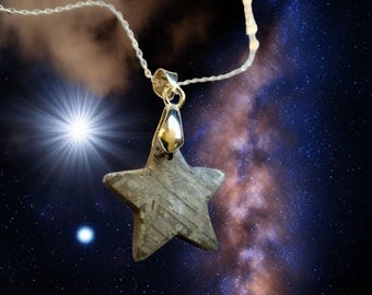 Aletai Iron Meteorite Pendant Necklace - Etched Star With Widmanstatten Pattern And Sterling Silver Chain