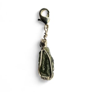 Moldavite Charm- Wire Wrapped With Sterling Silver Wire