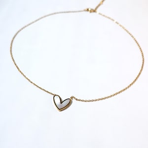 Gold Heart Pendant Necklace: Mother of Pearl, Stainless Steel Chain
