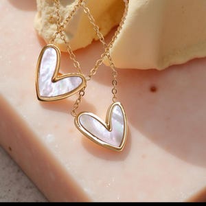 Gold Heart Pendant Necklace: Mother of Pearl, Stainless Steel Chain