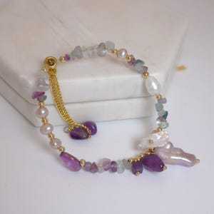 Gemstone Pearl Bracelet: Gold Adjustable Amethyst Jewelry