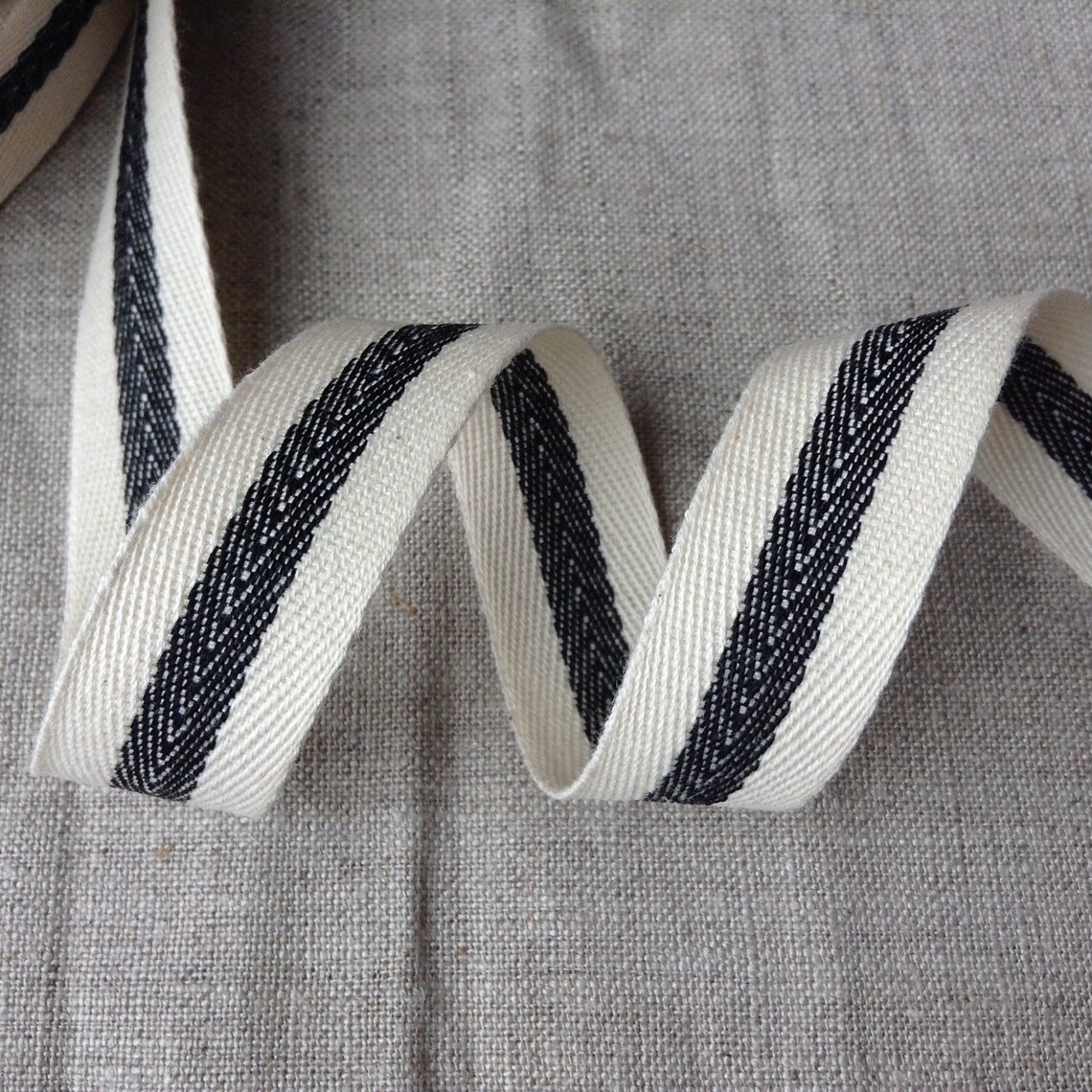 3/4 Cotton Twill tape ribbon with a woven centre black Etsy