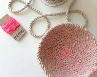 Coil rope bowl tutorial and materials. Woven rope bowl making kit and instructions DIY