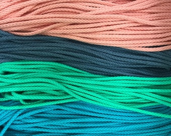 1/8" (4mm) round cotton cord, drawcord / sold by the yard / wholesale rope / macrame supplies / cotton rope / coloured rope / string