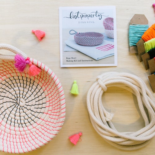 Coil rope bowl tutorial and materials. Woven rope basket making kit and instructions DIY
