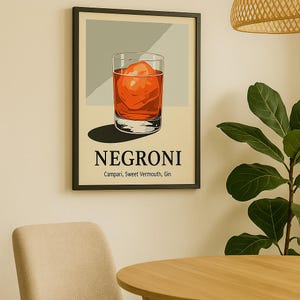 Negroni Cocktail Wall Art – DIGITAL DOWNLOAD | Modern Bar Print | Negroni Recipe Poster | Home Bar Decor | Printable Drink Art