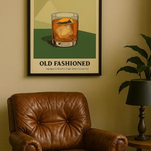 Old Fashioned Cocktail Wall Art – DIGITAL DOWNLOAD | Bourbon Drink Poster | Home Bar Decor | Whiskey Print | Vintage Recipe Art