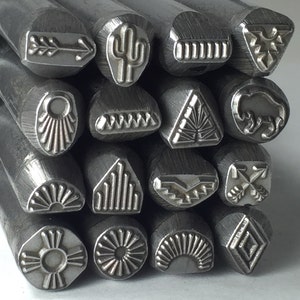 Set of 16 Metal Stamps For Jewelry, Western Metal Stamps, Jewelry Stamping, Native American Stamps, Designs 3/8, Tribal Jewelry Stamping