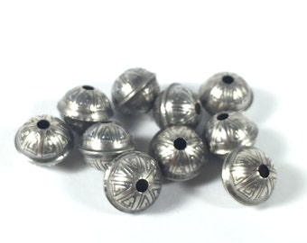Sterling Beads, 7 mm with 1.5 mm hole, 10 Pack , Navajo Style Beads, Oxidized Beads, Tribal Jewelry Beads,Silver Seamed Bead,Native American
