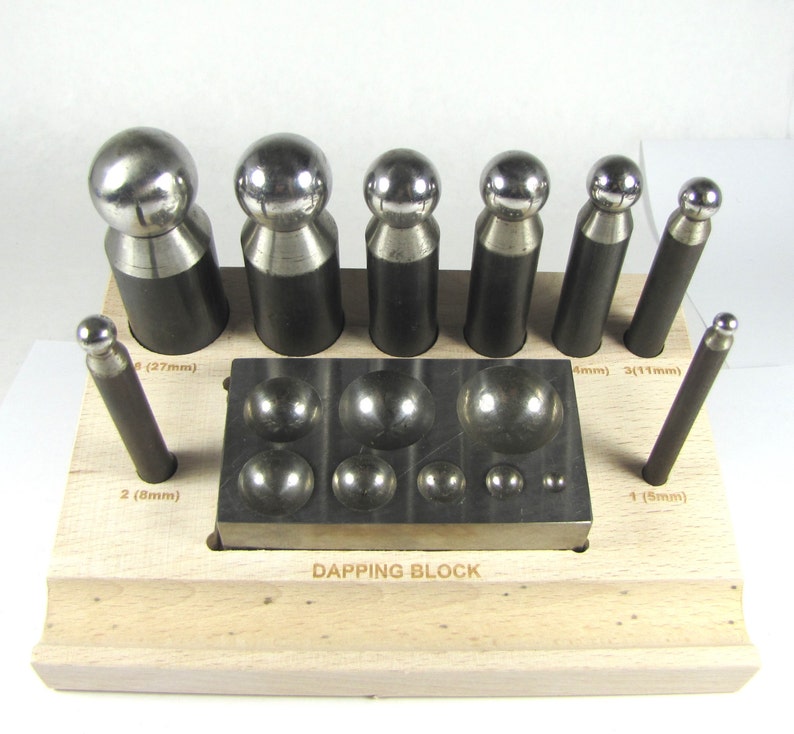 Steel Dapping set, 10 pc dapping set,dapping combo, Compact dapping set, block with wood stand sizes 5,8 11,14,17,19,24,27mm image 2