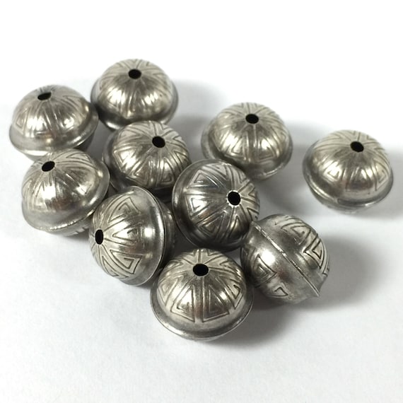 Navajo Style Stamped Beads, Sterling  Silver Beads, Oxidized Beads, Tribal Seamed Beads, 10 mm with 1.5 mm hole, 10 pack, Native American