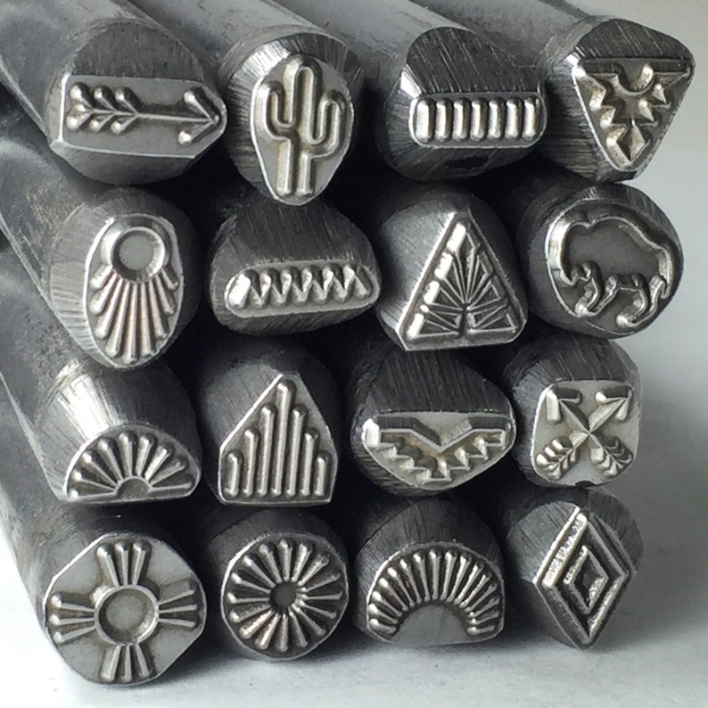 Metal Stamps with Native American designs, large steel stamps, native tribe style designs, Southwest jewelry making, 3/8 tool shank image 2