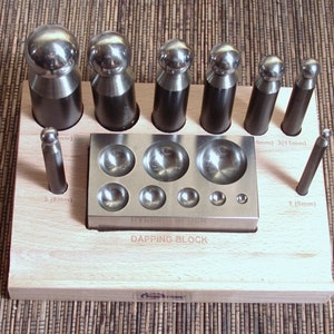 Steel Dapping set, 10 pc dapping set,dapping combo, Compact dapping set, block with wood stand sizes 5,8 11,14,17,19,24,27mm image 3